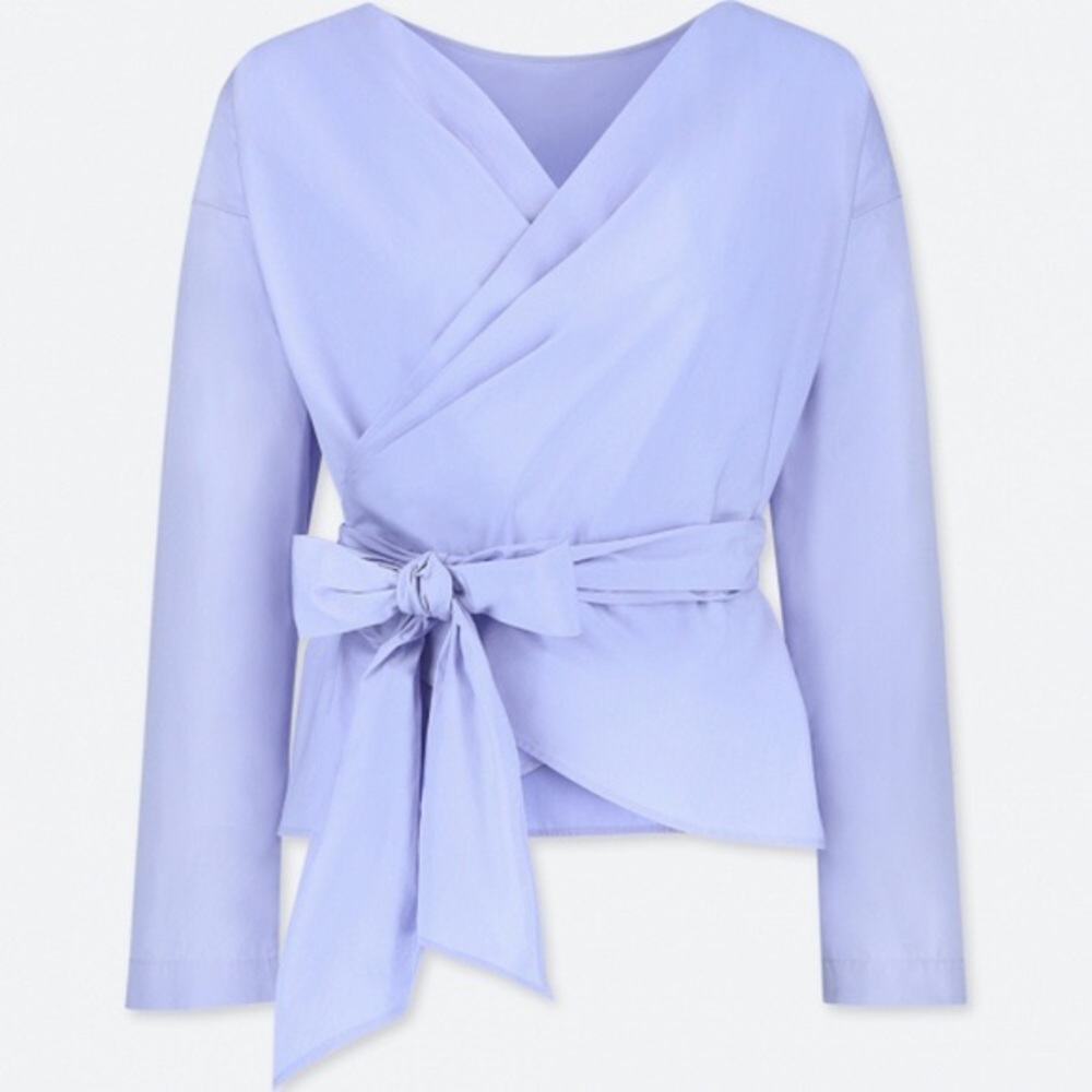 Uniqlo Light Blue Wrap Blouse | XS